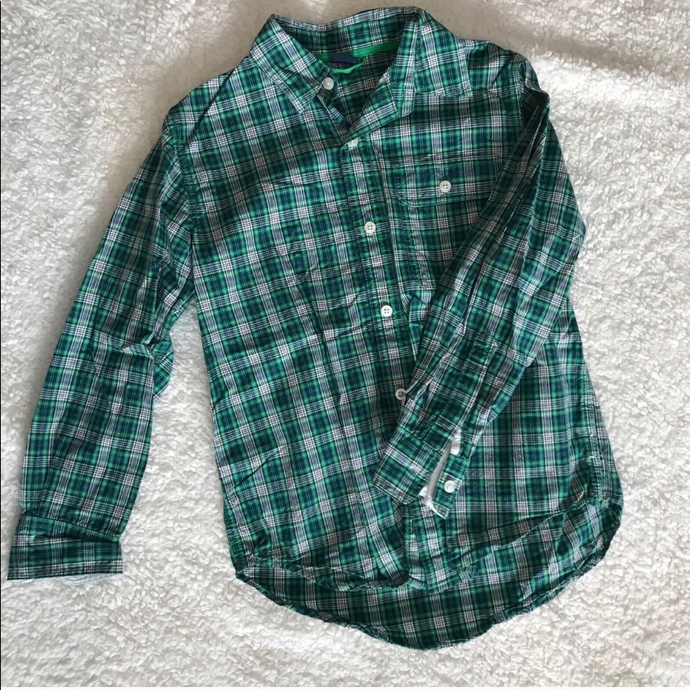 Gap boys Plaid Button Down Shirt Green Christmas